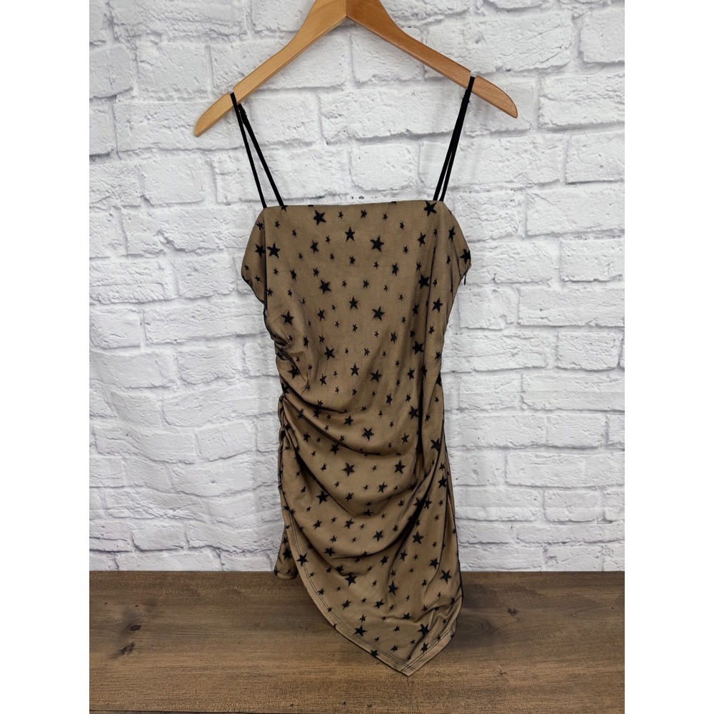 Storia Medium Star Print Ruched Asymmetrical Mini Dress Western Boho Festival